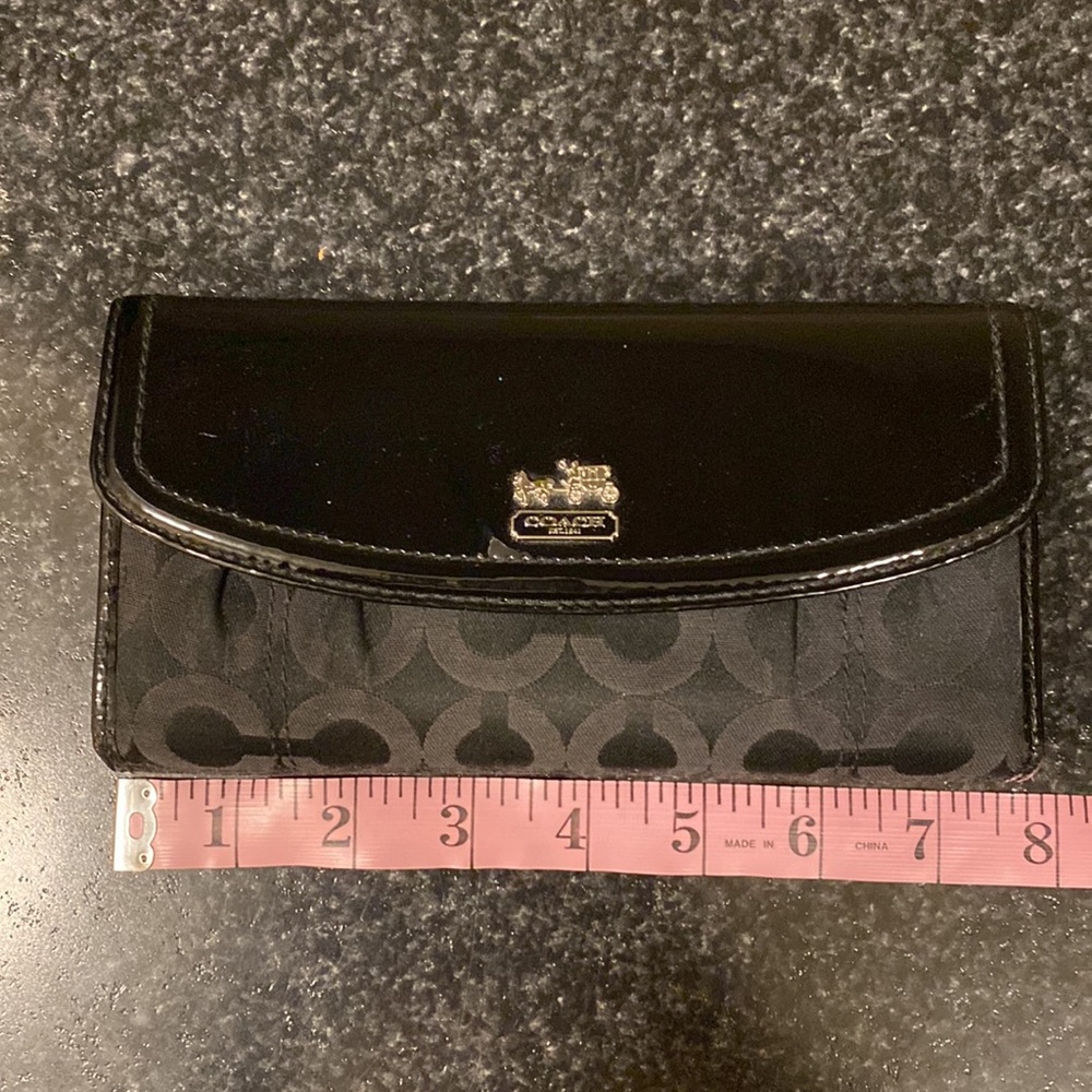 COACH long wallet in the Chanel styled C on canvas fabric & patent leather,